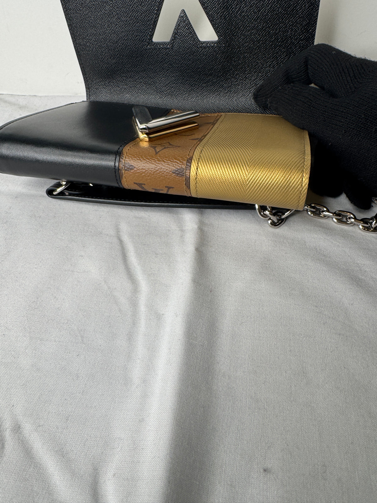 Louis Vuitton Black & Gold Monogram LV Flap Clutch