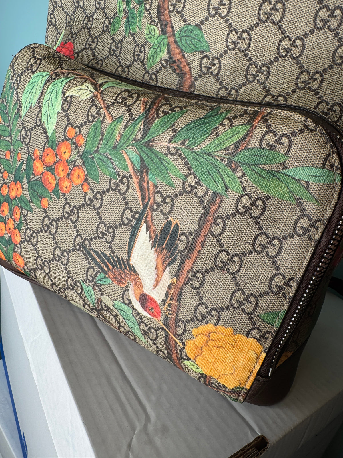 Gucci GG Monogram Bird & Floral Print Backpack