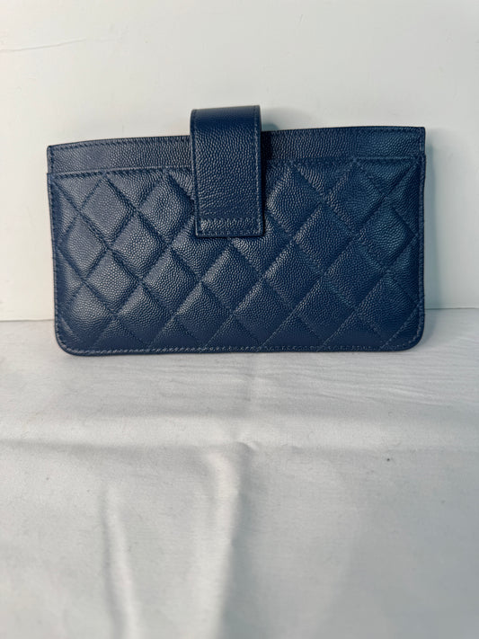 Chanel Navy Caviar Leather Bi-Fold Wallet Navy blue
