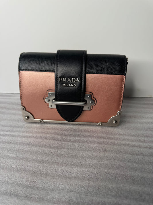 PRADA Cahier Metallic Pink & Black Leather Crossbody / Shoulder Bag