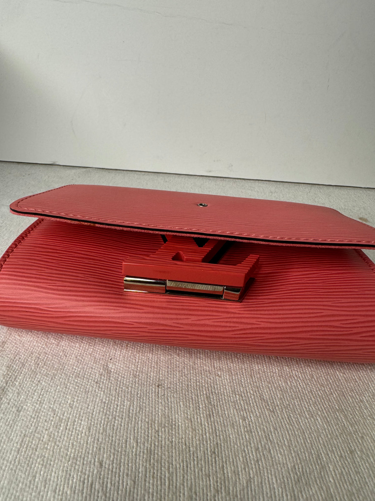 Louis Vuitton Coral Pink Textured LV Flap Wallet
