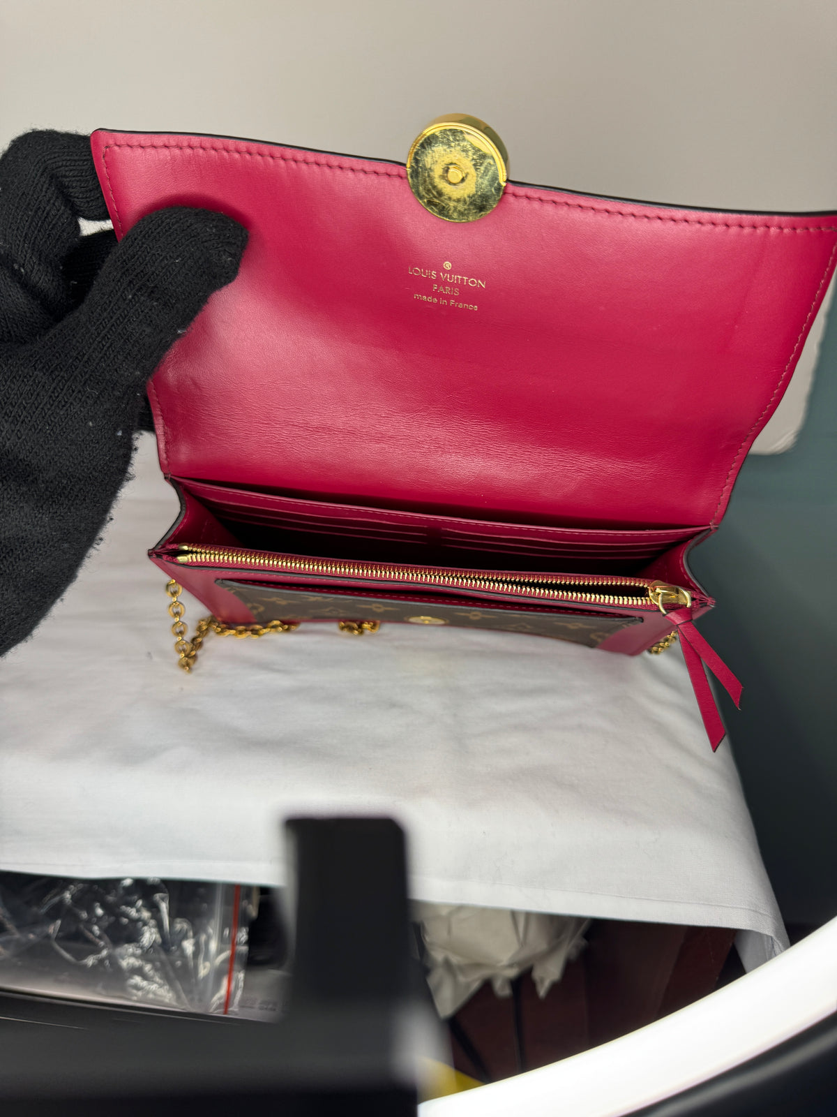 Louis Vuitton Monogram Burgundy Chain Shoulder Bag (Portefeuille Flor Chain Wallet)