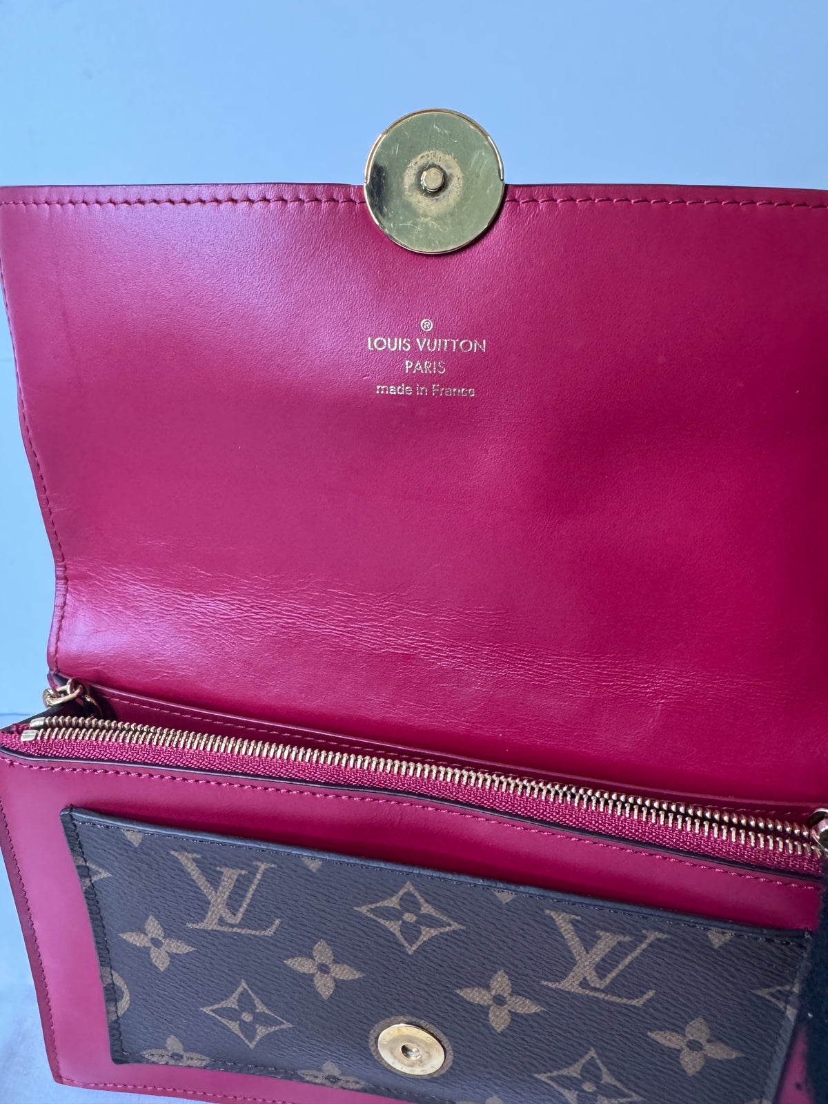 Louis Vuitton Monogram Burgundy Chain Shoulder Bag (Portefeuille Flor Chain Wallet)