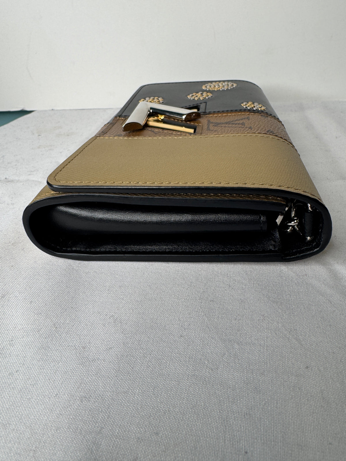 Louis Vuitton Black & Gold Monogram LV Flap Clutch
