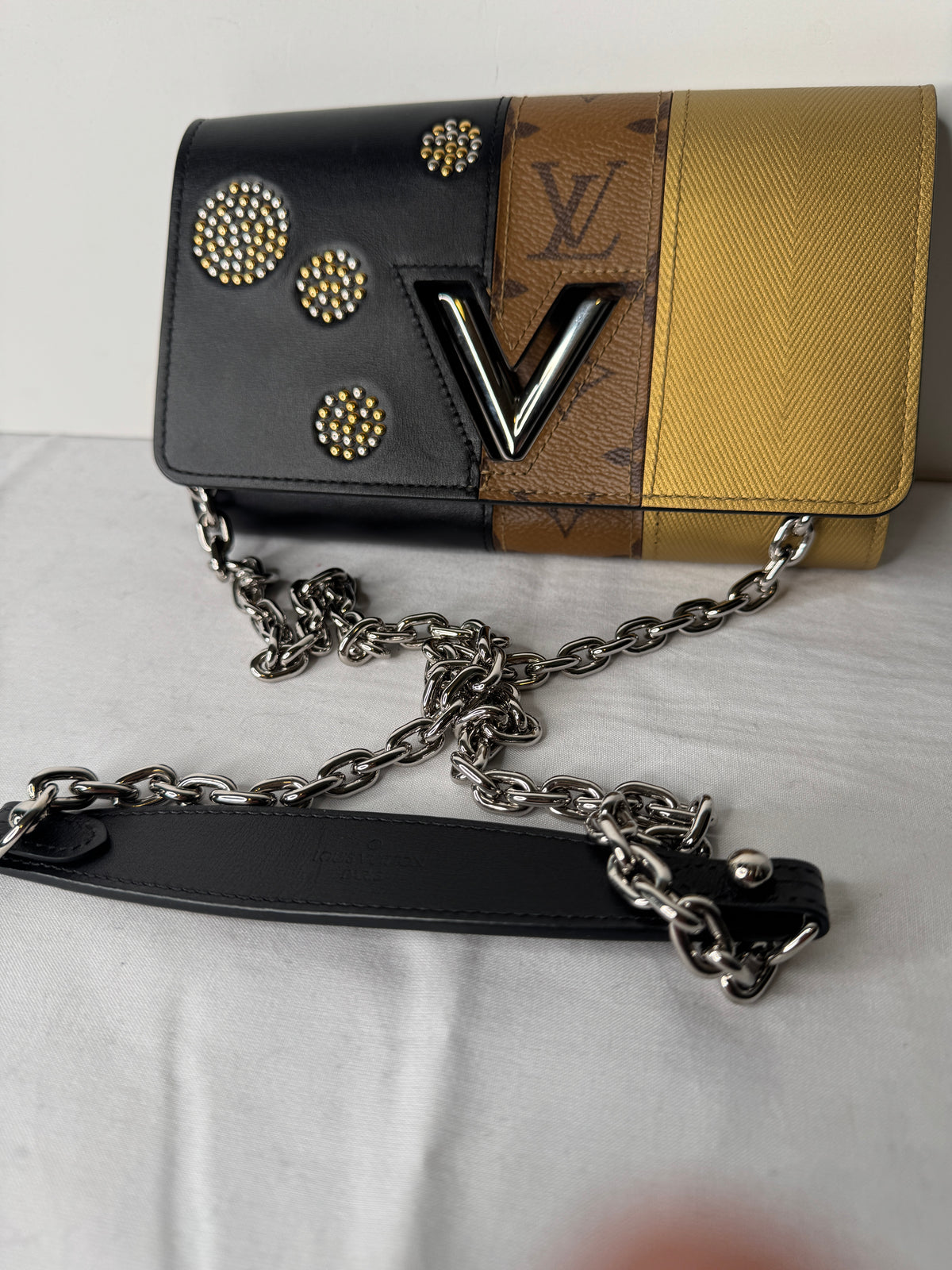 Louis Vuitton Black & Gold Monogram LV Flap Clutch