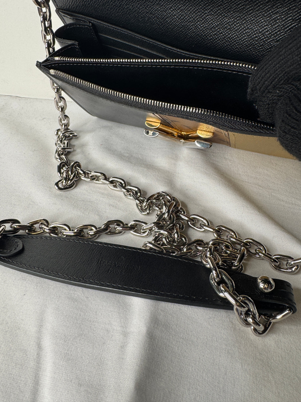 Louis Vuitton Black & Gold Monogram LV Flap Clutch