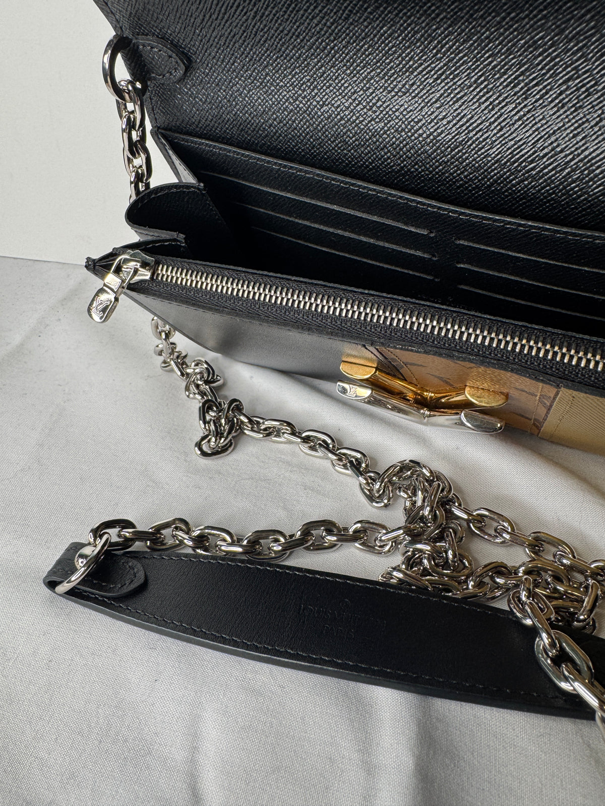 Louis Vuitton Black & Gold Monogram LV Flap Clutch