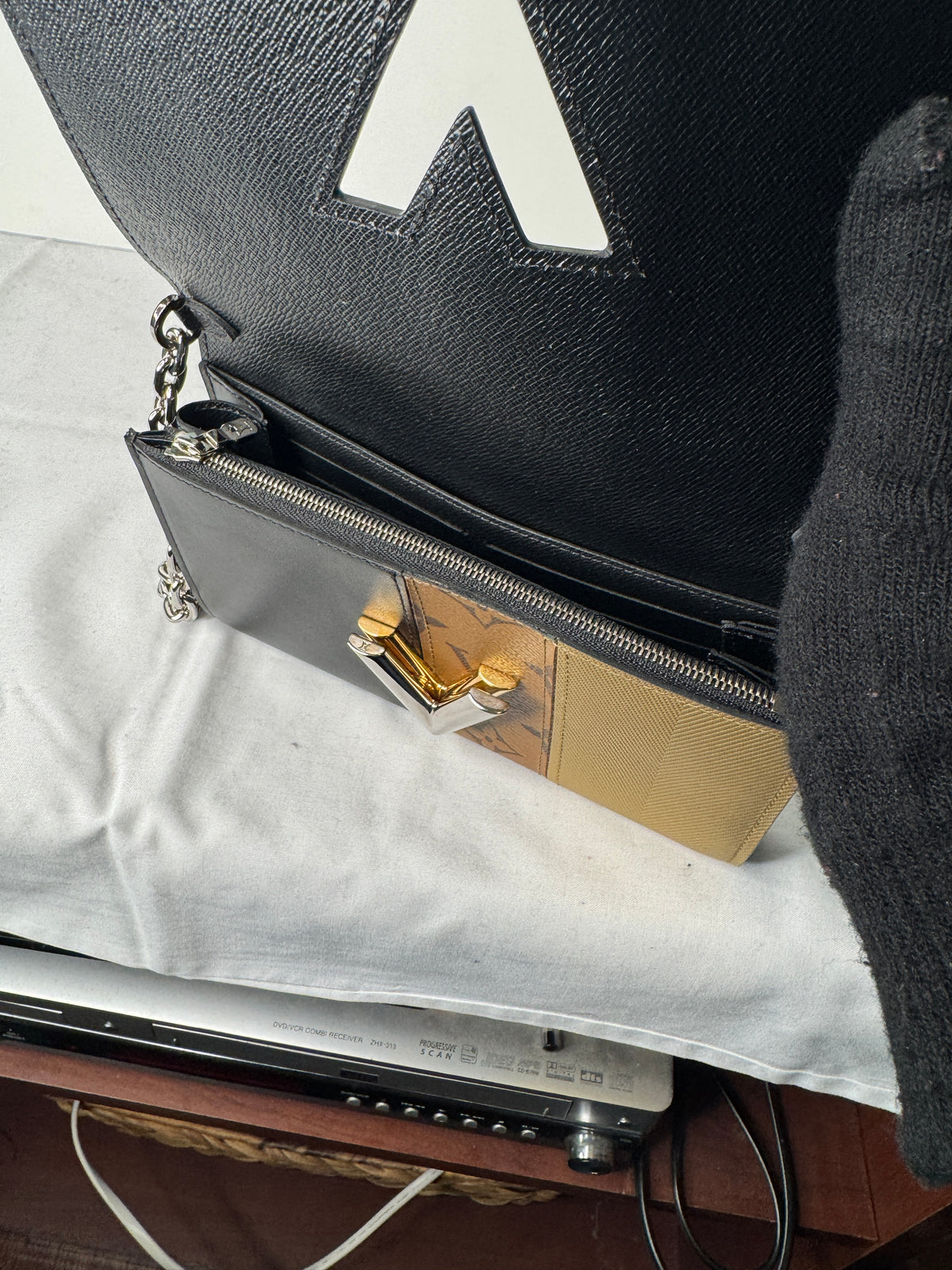 Louis Vuitton Black & Gold Monogram LV Flap Clutch