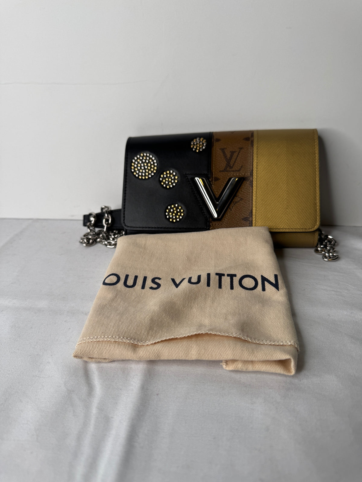Louis Vuitton Black & Gold Monogram LV Flap Clutch