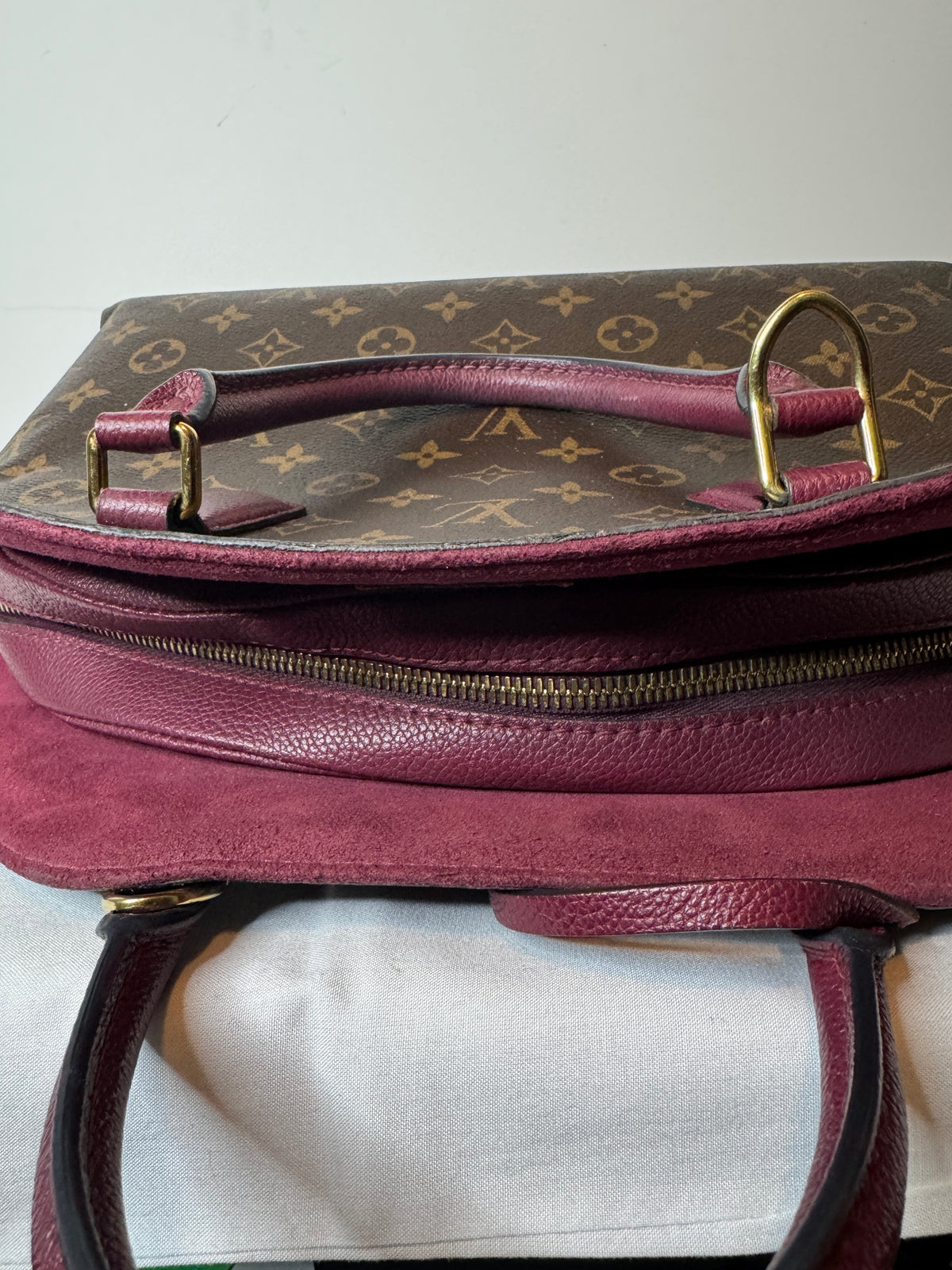 Louis Vuitton Monogram Top Handle Bag with Burgundy Trim