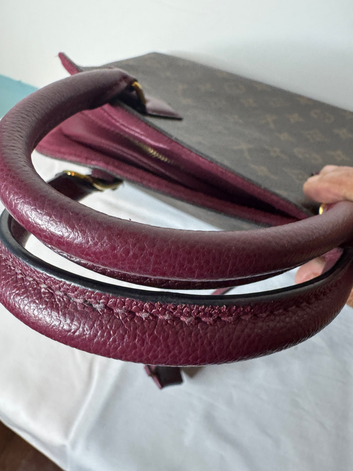 Louis Vuitton Monogram Top Handle Bag with Burgundy Trim