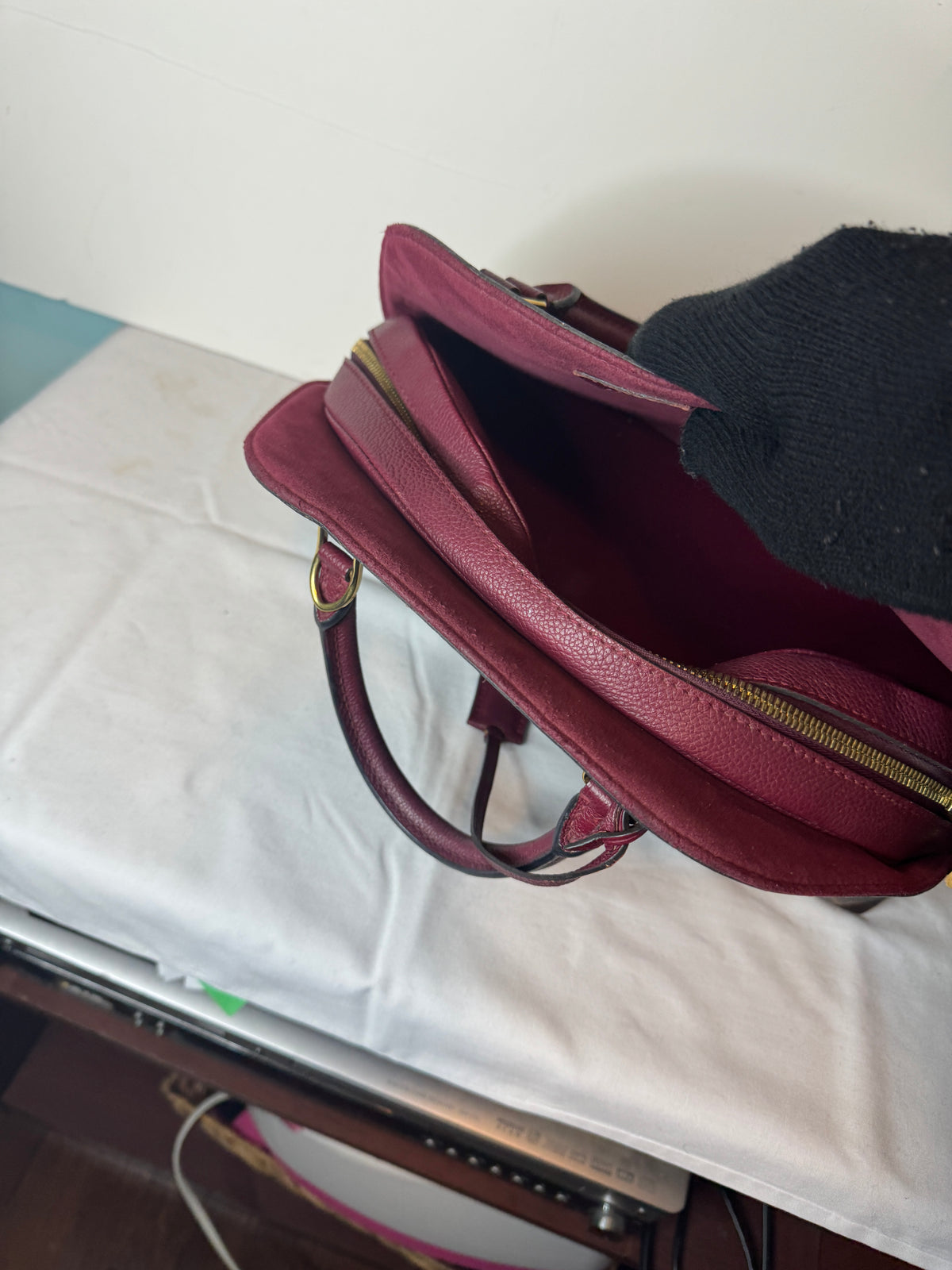 Louis Vuitton Monogram Top Handle Bag with Burgundy Trim