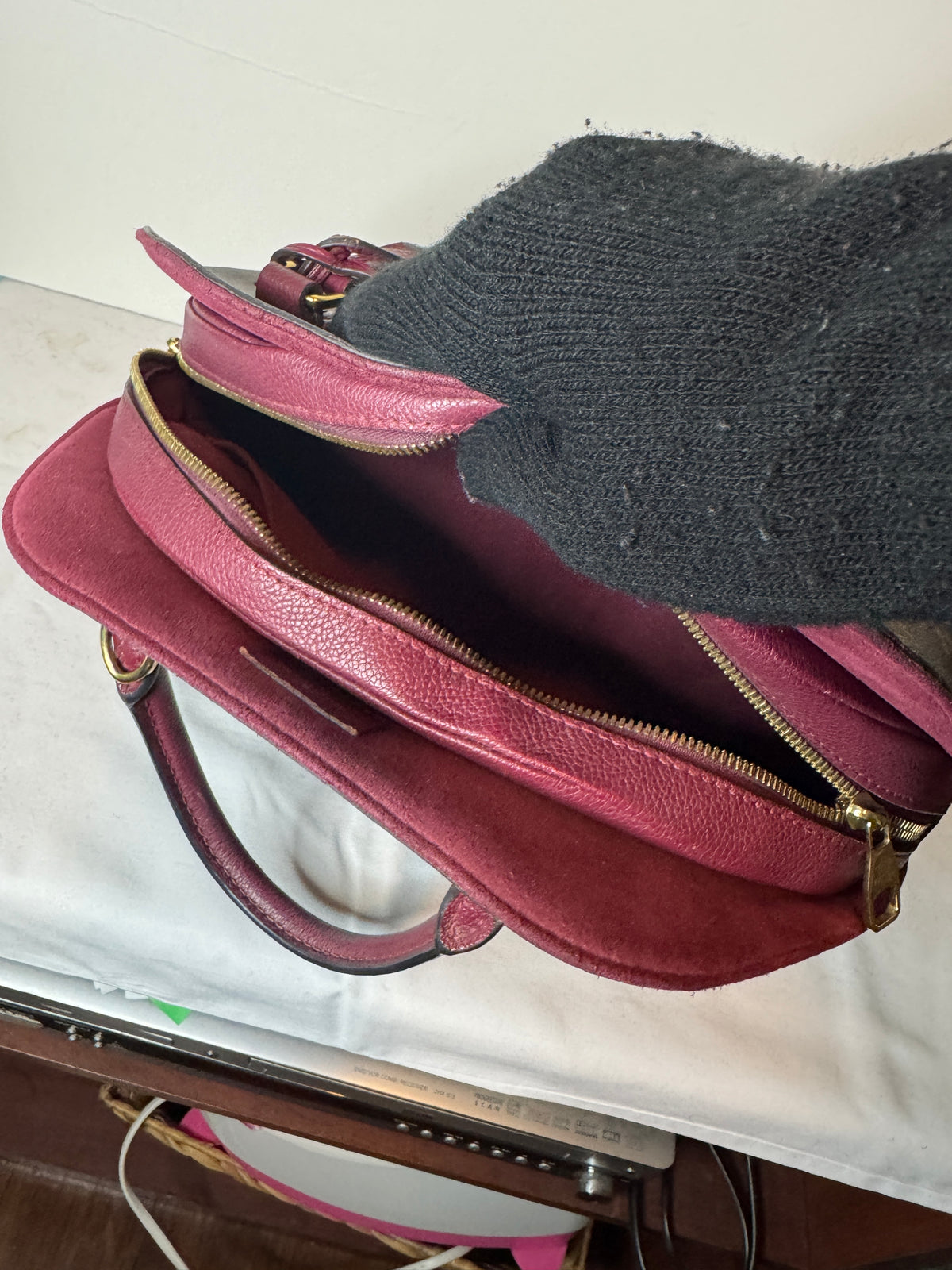 Louis Vuitton Monogram Top Handle Bag with Burgundy Trim