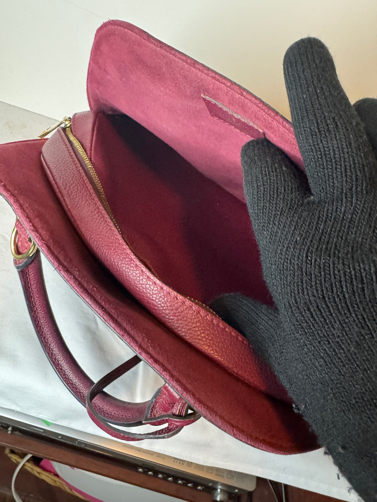 Louis Vuitton Monogram Top Handle Bag with Burgundy Trim