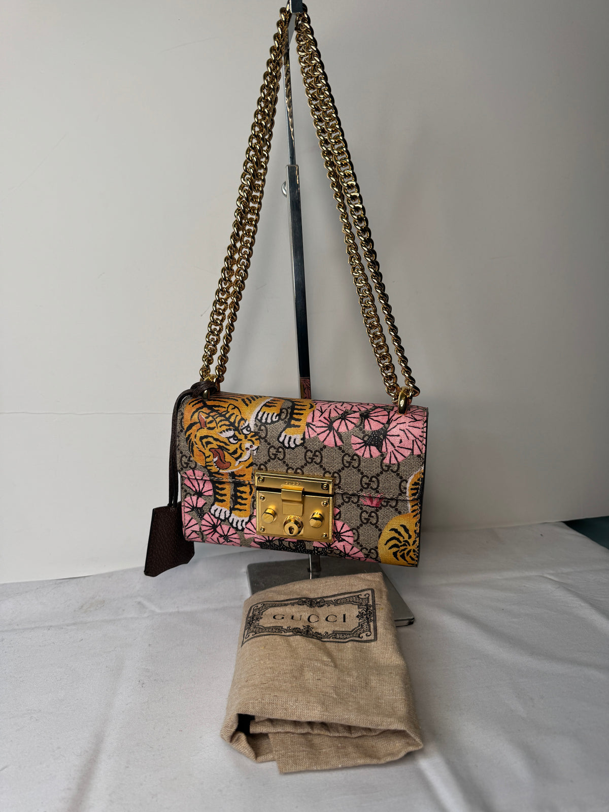 Gucci GG Monogram Tiger & Floral Print Chain Shoulder Bag