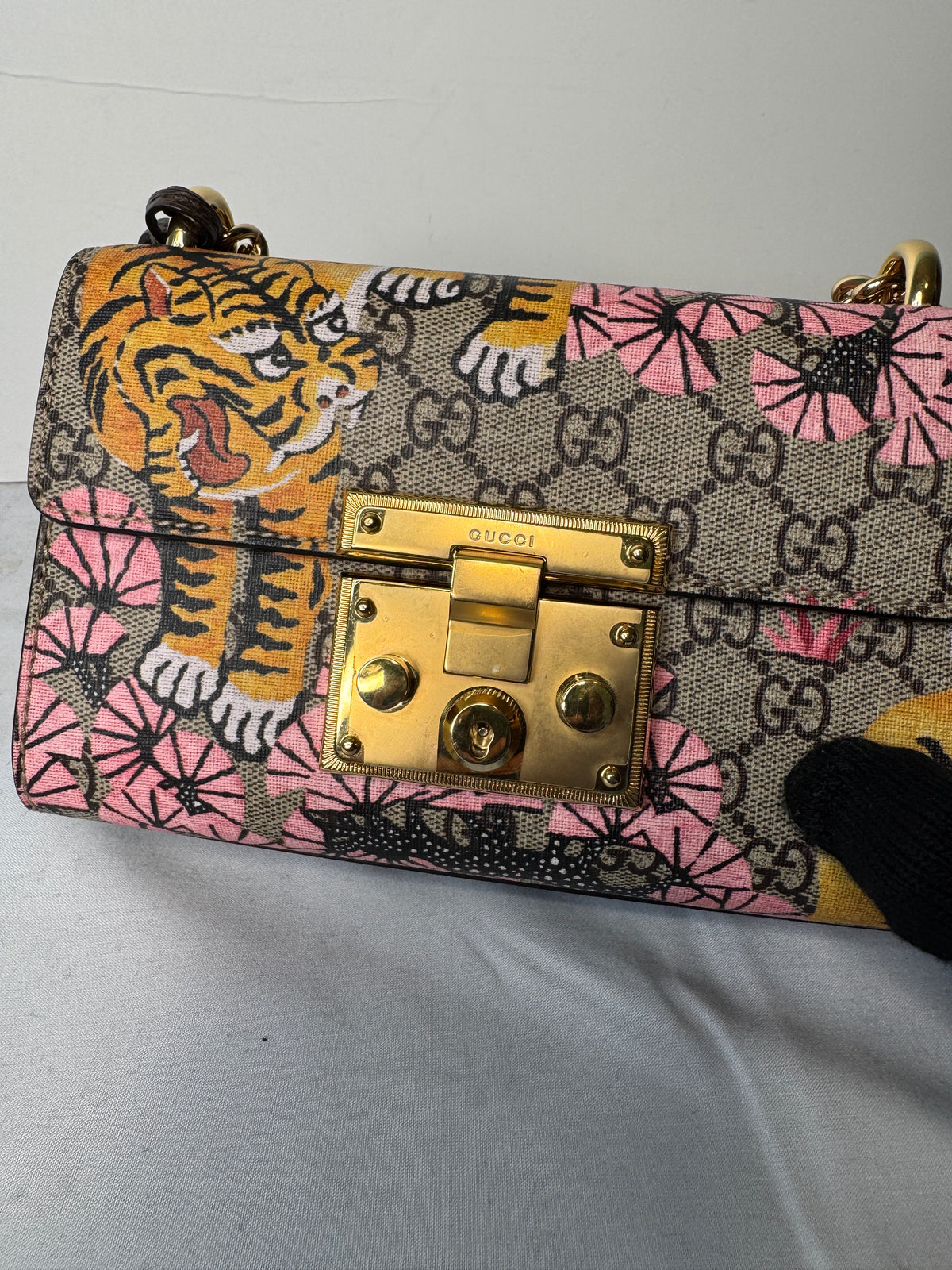 Gucci GG Monogram Tiger & Floral Print Chain Shoulder Bag