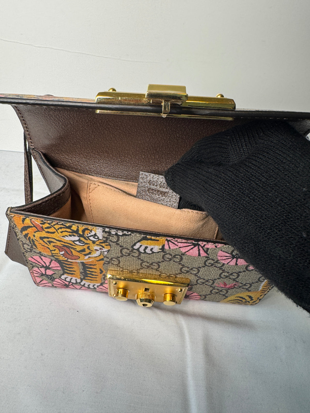 Gucci GG Monogram Tiger & Floral Print Chain Shoulder Bag