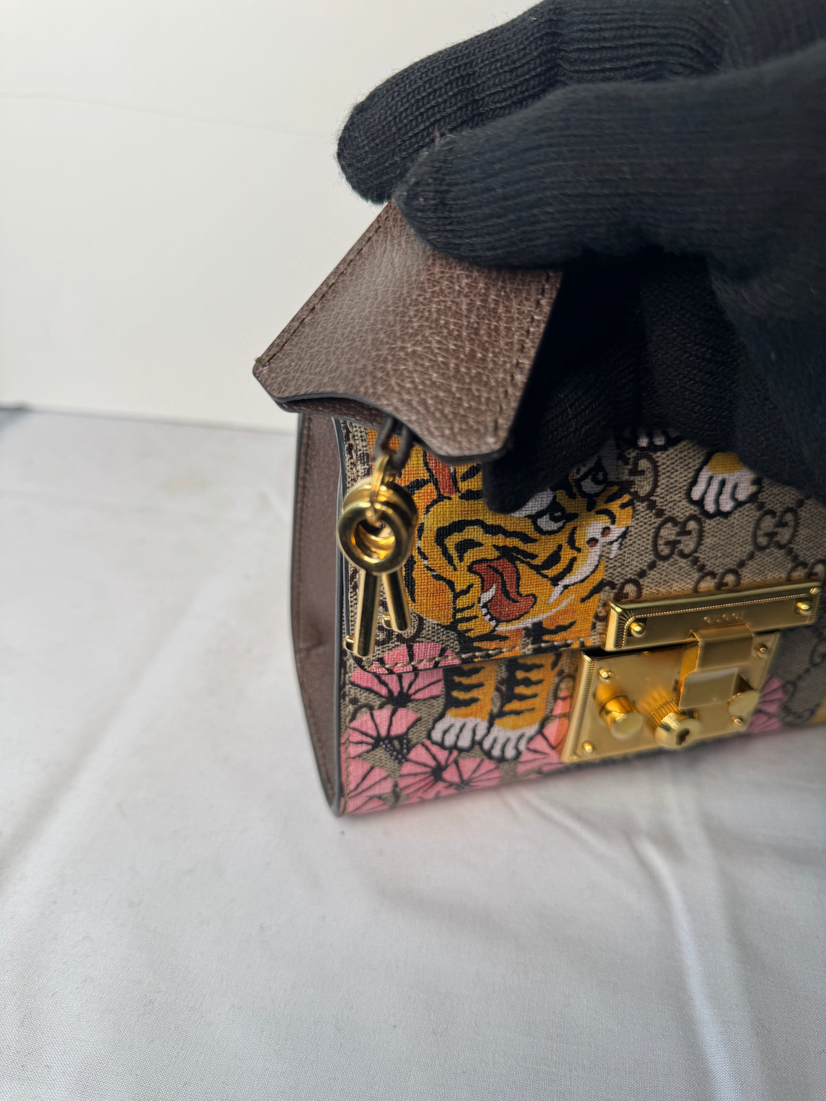 Gucci GG Monogram Tiger & Floral Print Chain Shoulder Bag