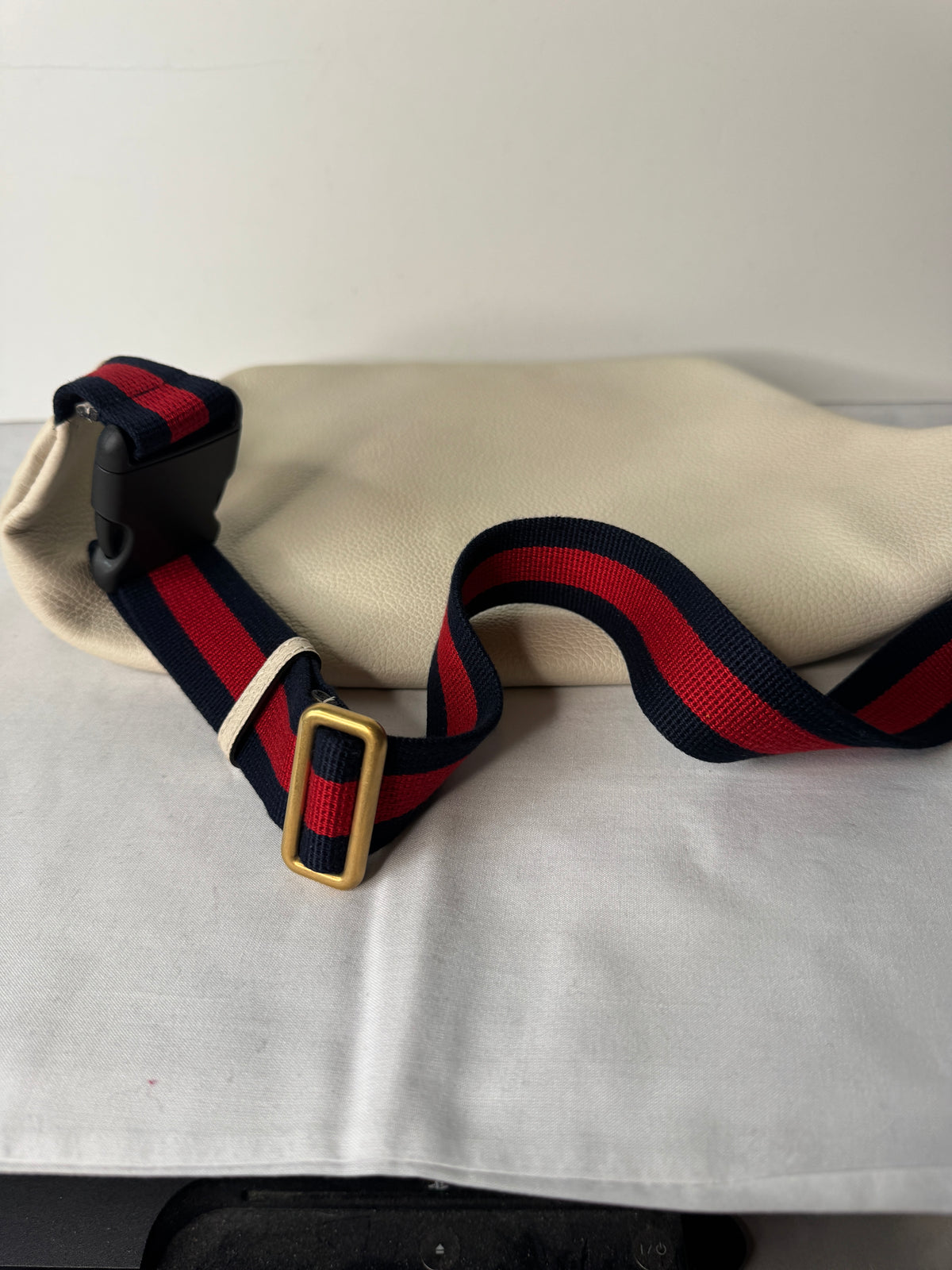 Gucci Cream Logo Belt Bag with Web Stripe