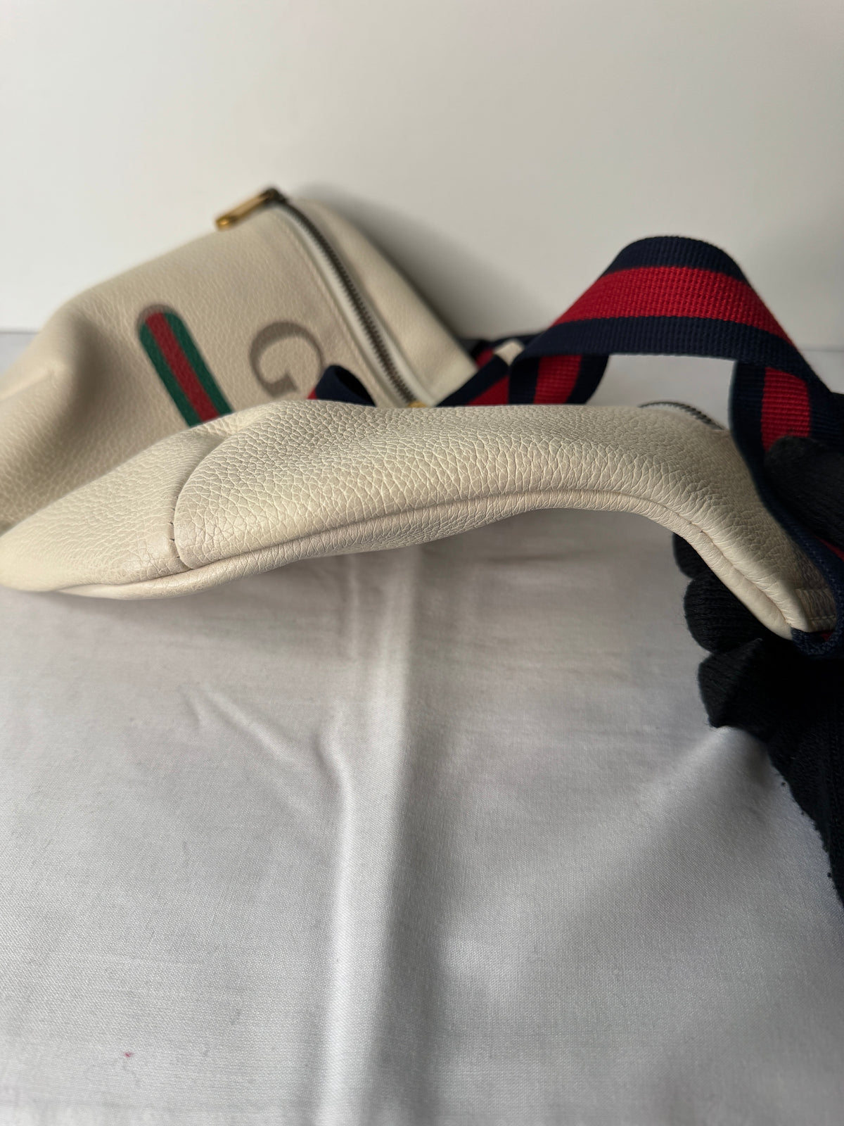 Gucci Cream Logo Belt Bag with Web Stripe