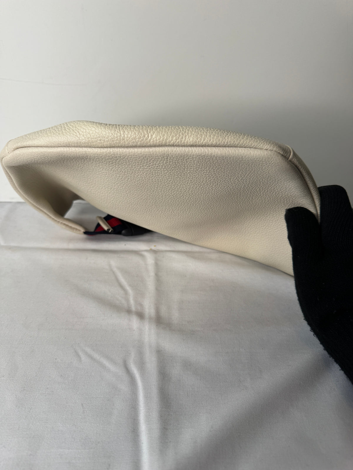 Gucci Cream Logo Belt Bag with Web Stripe