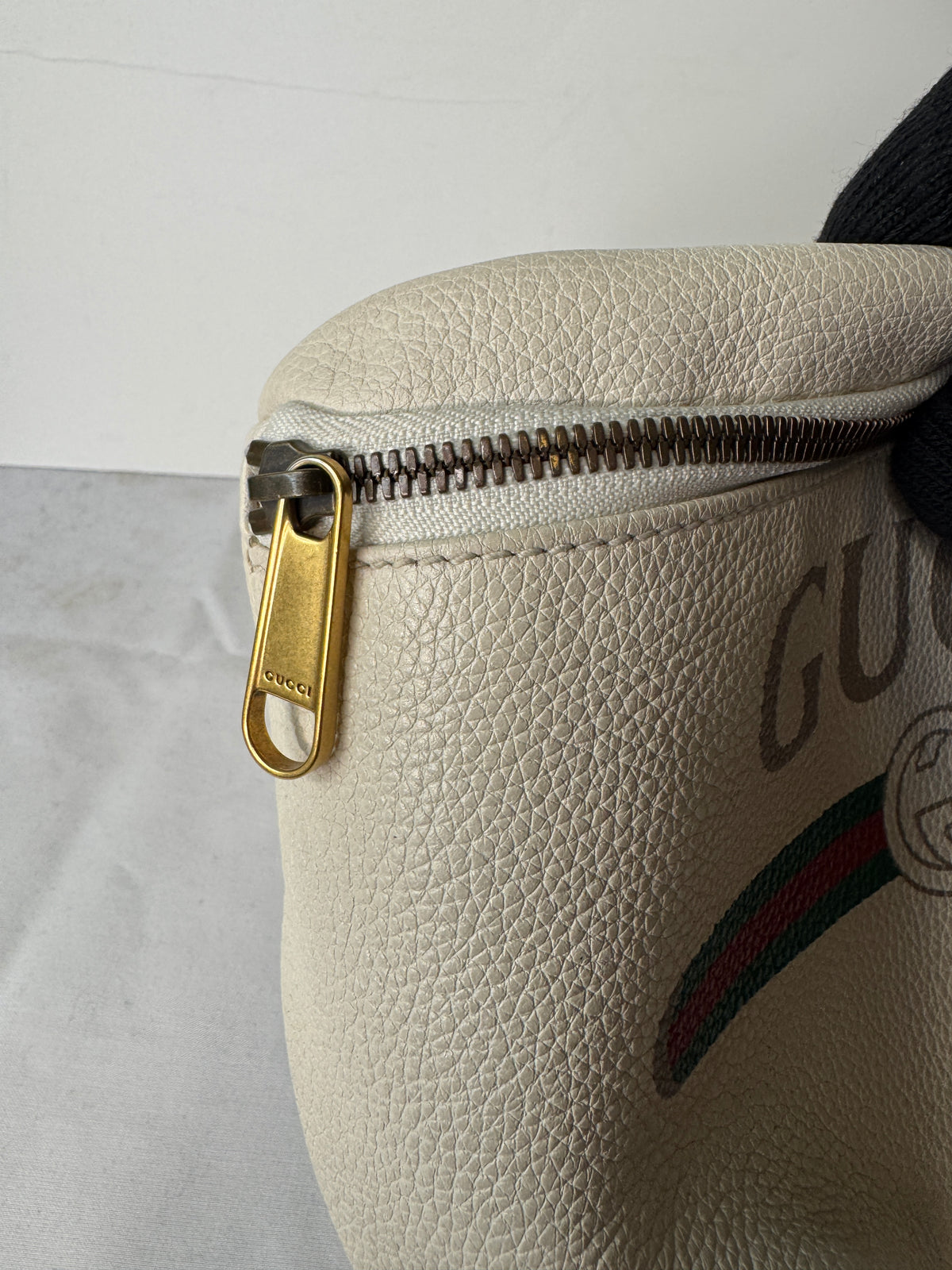 Gucci Cream Logo Belt Bag with Web Stripe