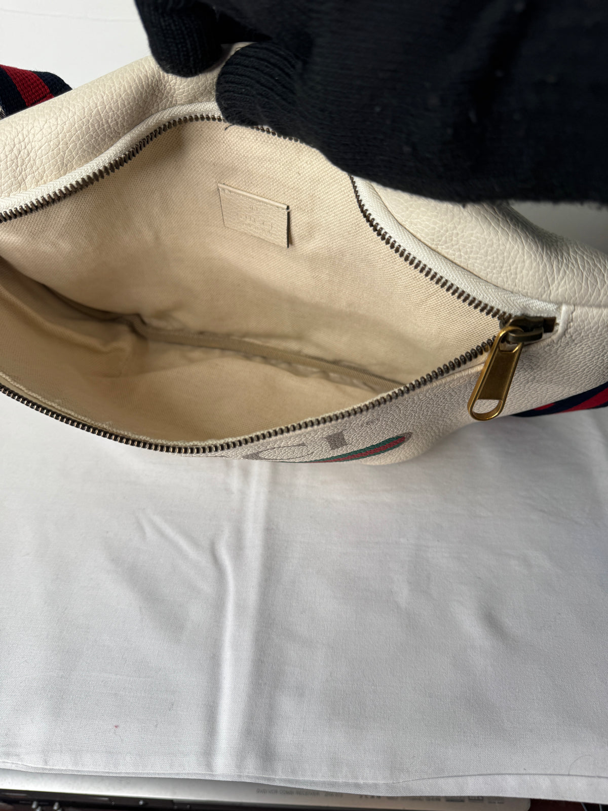 Gucci Cream Logo Belt Bag with Web Stripe