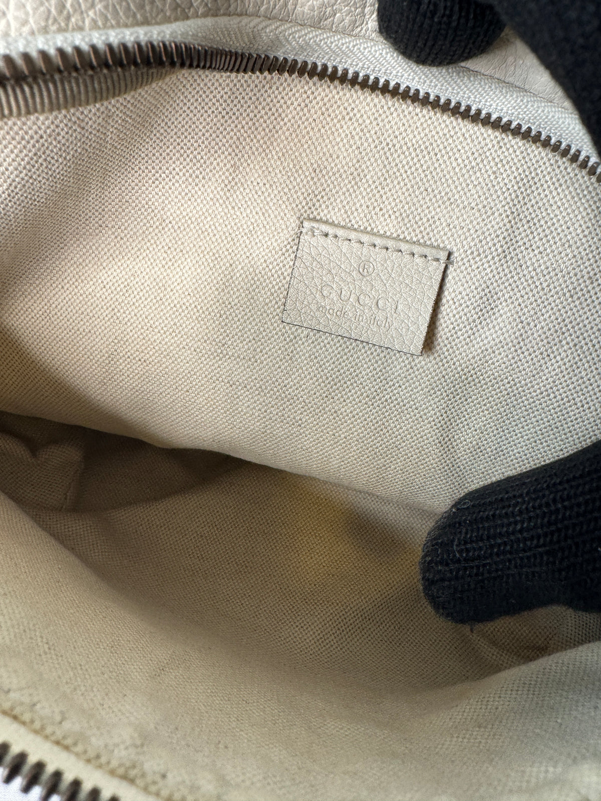 Gucci Cream Logo Belt Bag with Web Stripe