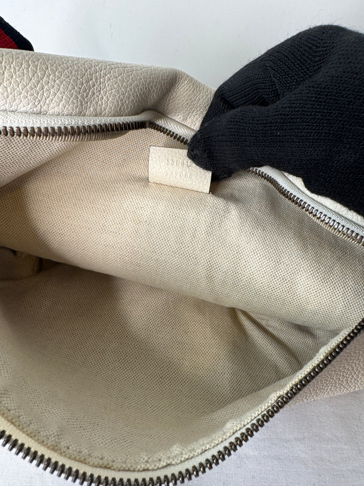 Gucci Cream Logo Belt Bag with Web Stripe