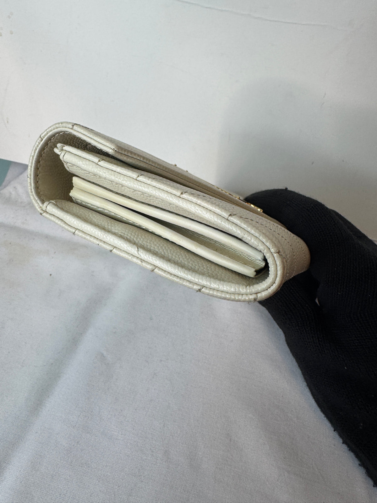 Saint Laurent Chevron Envelope Wallet – Cream & Gold-Tone