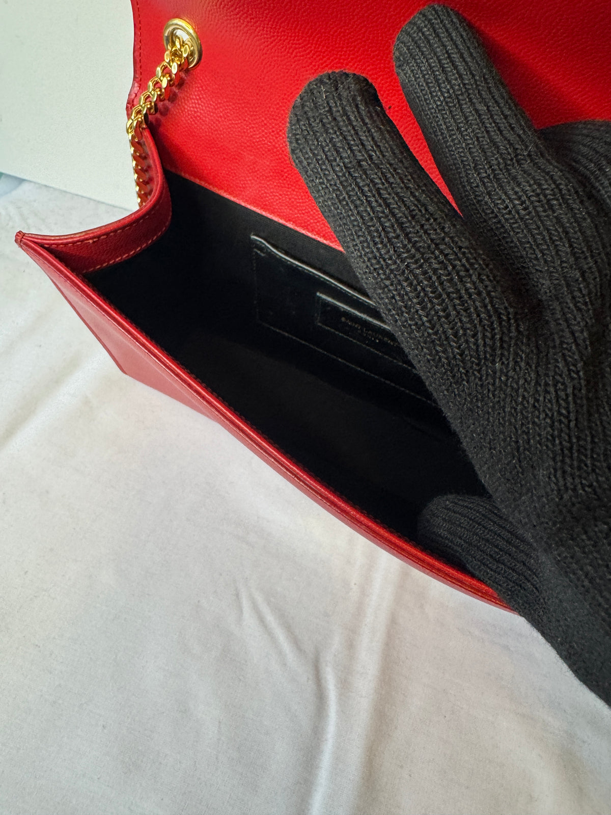Saint Laurent Red Monogram Chain Shoulder Bag