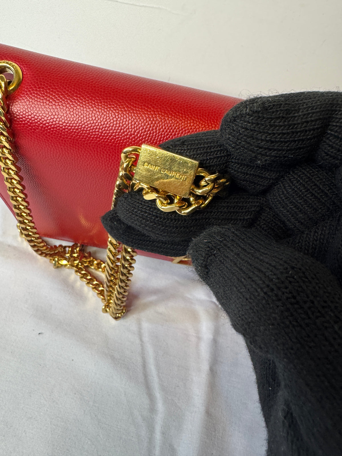 Saint Laurent Red Monogram Chain Shoulder Bag