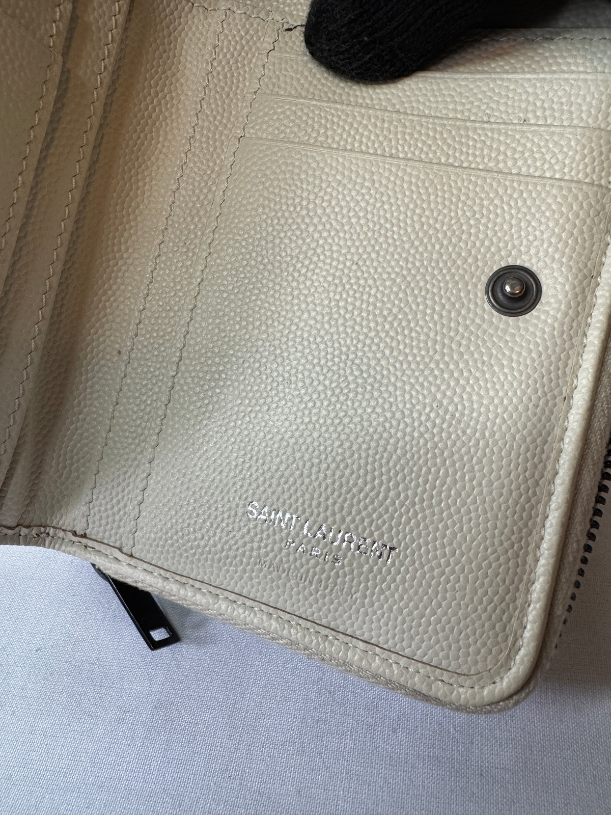 Saint Laurent Ivory Chevron Quilted Zip-Around Wallet