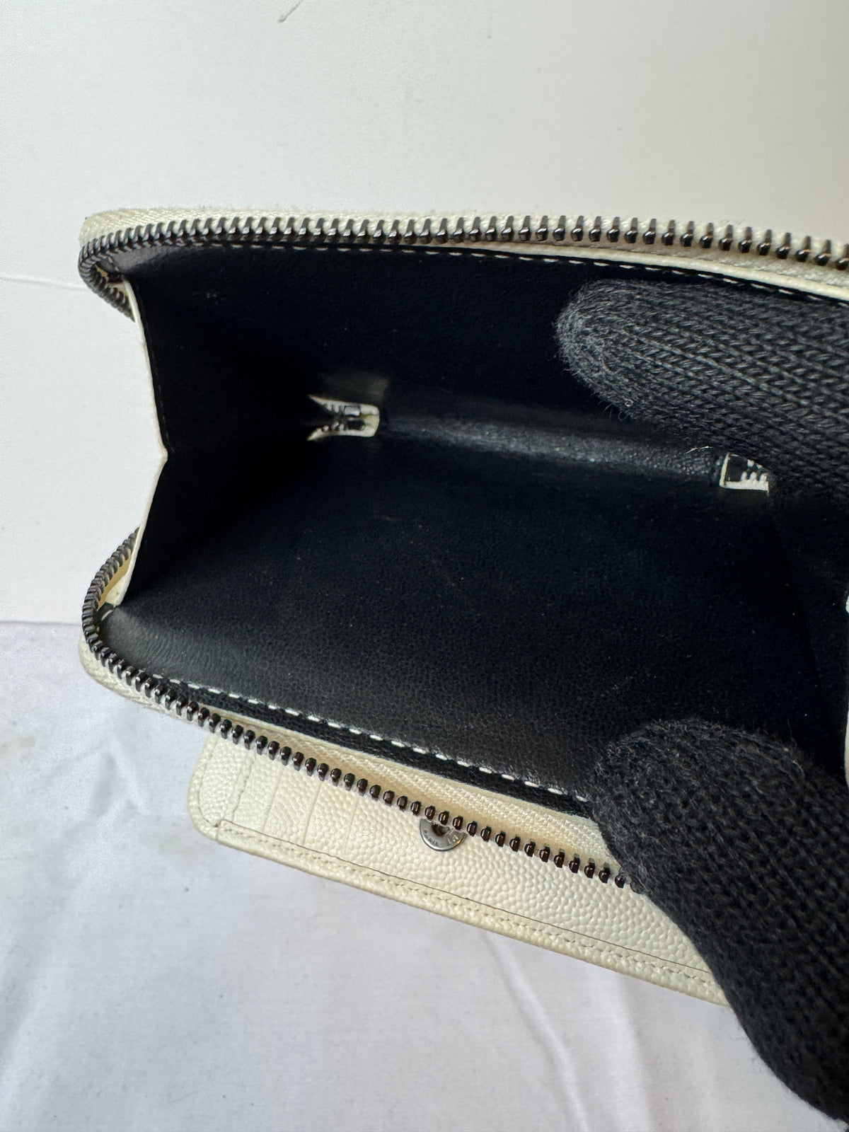 Saint Laurent Ivory Chevron Quilted Zip-Around Wallet