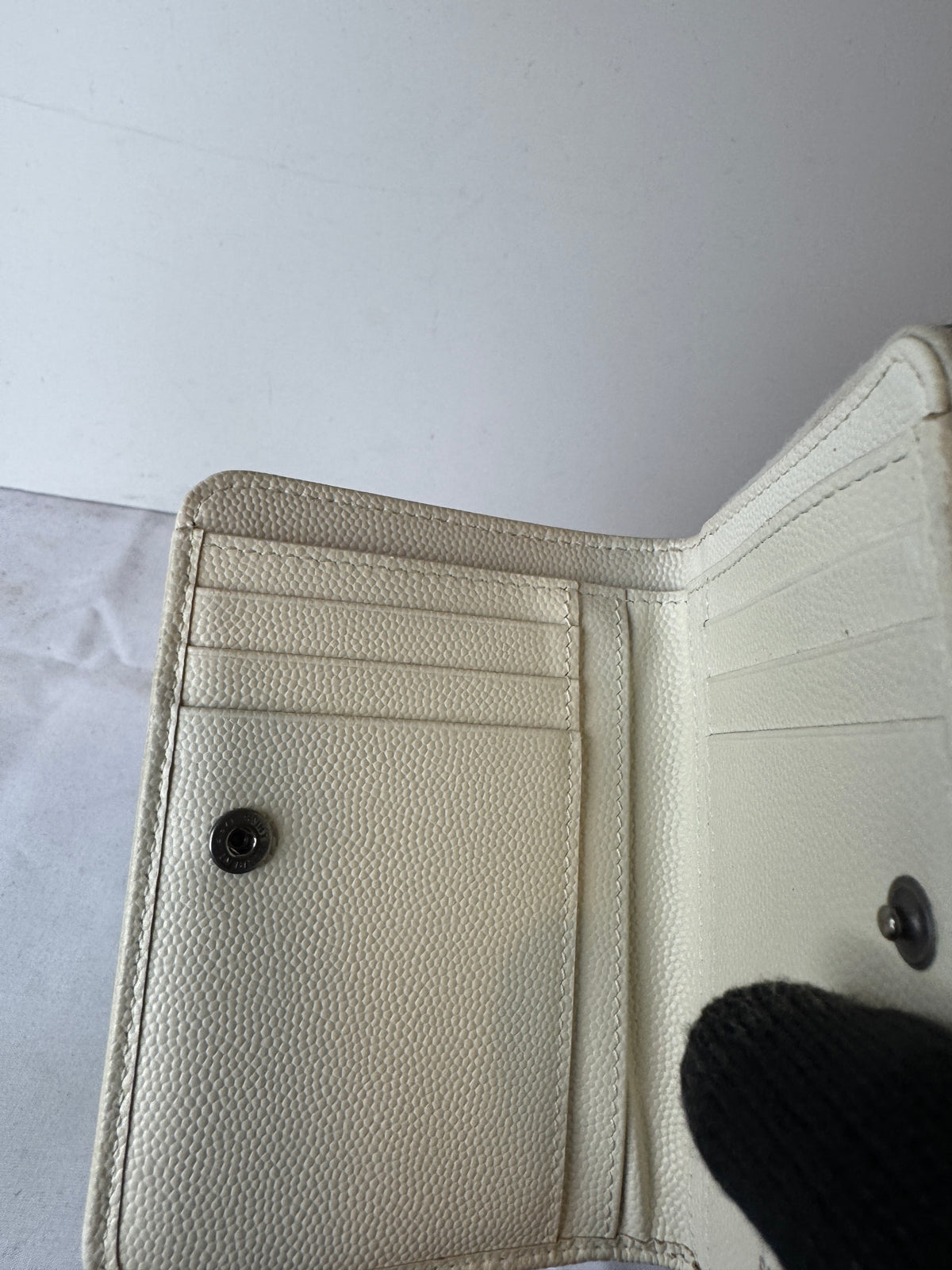 Saint Laurent Ivory Chevron Quilted Zip-Around Wallet