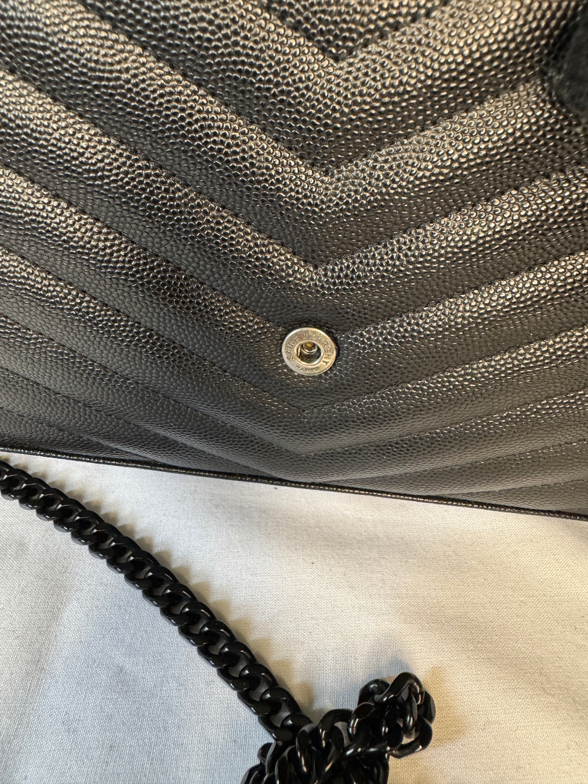 Saint Laurent Black Chevron Quilted Wallet on Chain