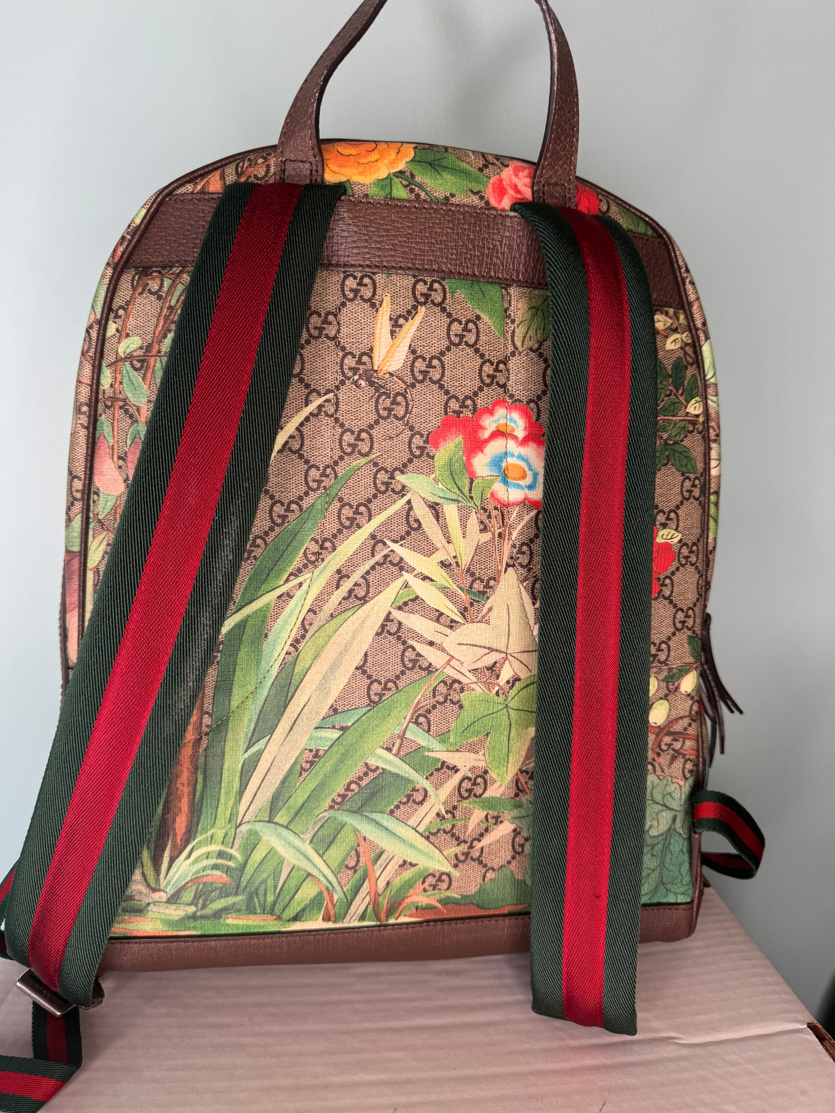 Gucci GG Monogram Bird & Floral Print Backpack