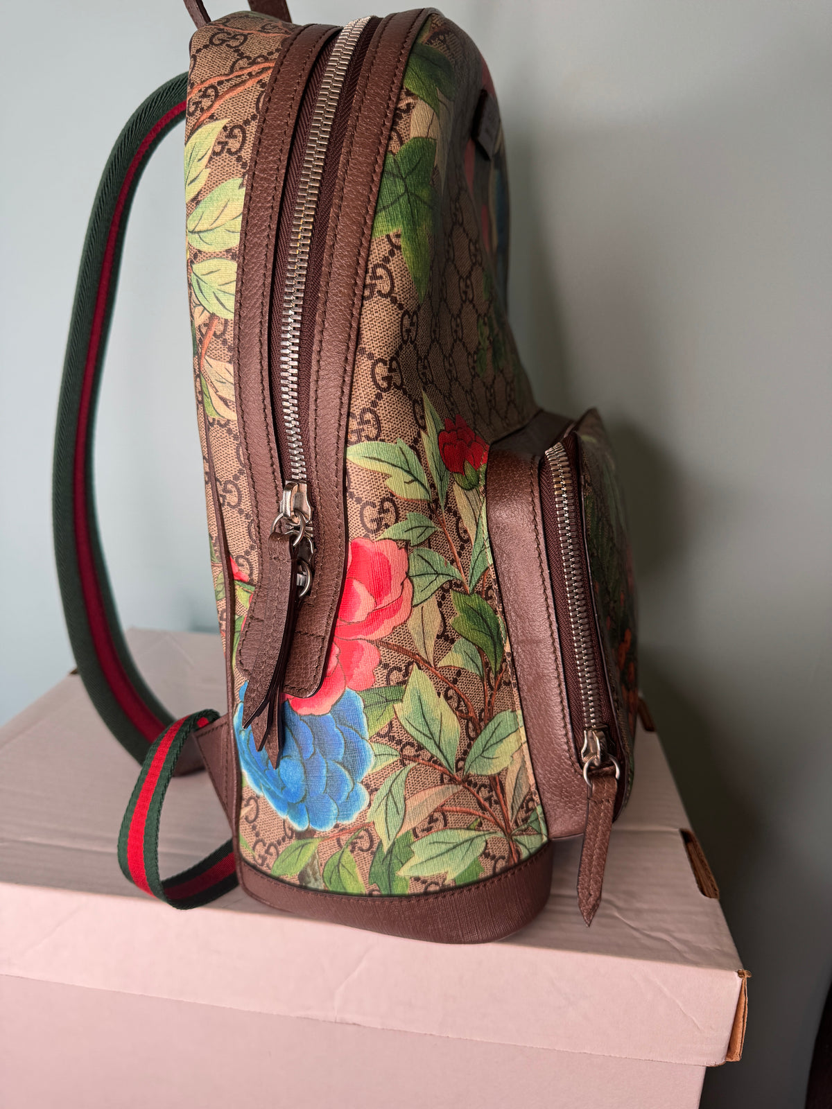 Gucci GG Monogram Bird & Floral Print Backpack