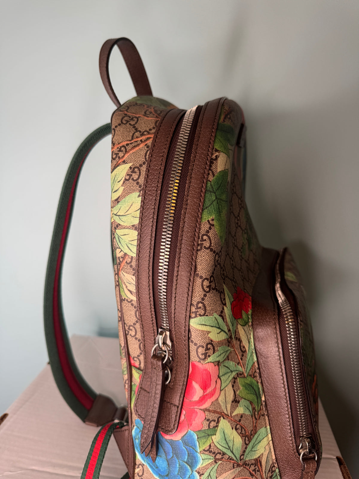 Gucci GG Monogram Bird & Floral Print Backpack