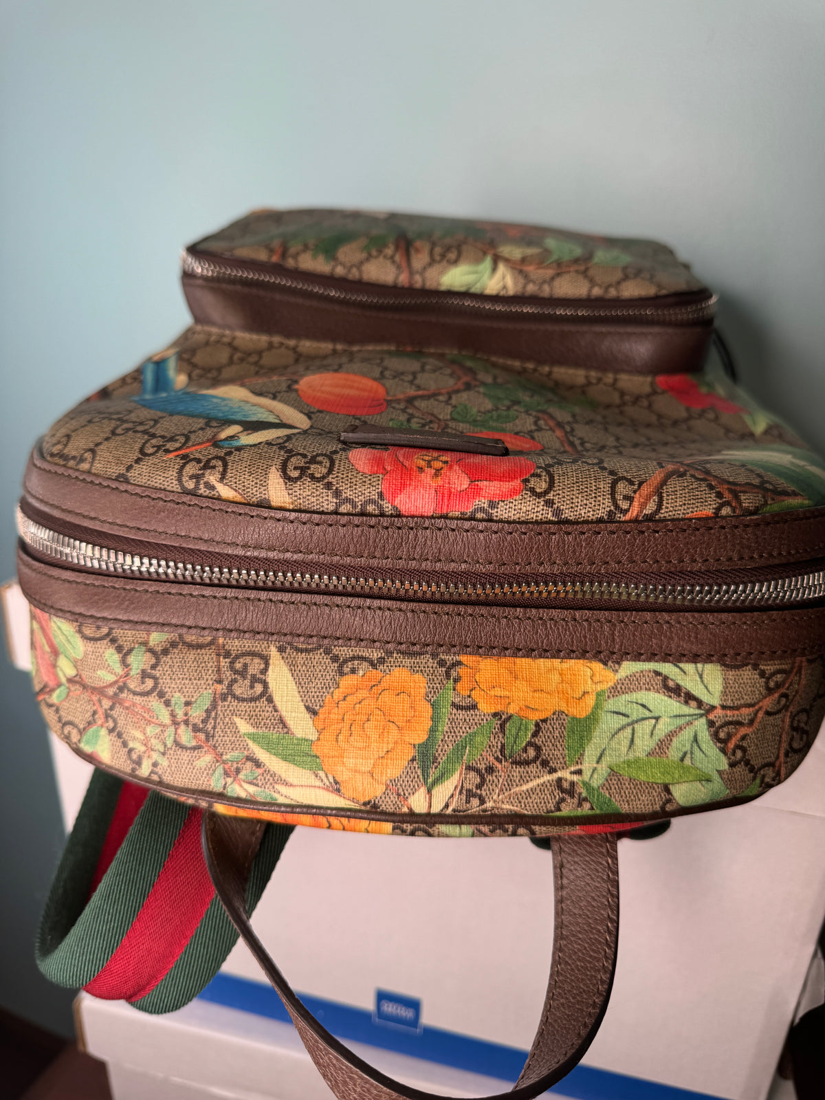 Gucci GG Monogram Bird & Floral Print Backpack