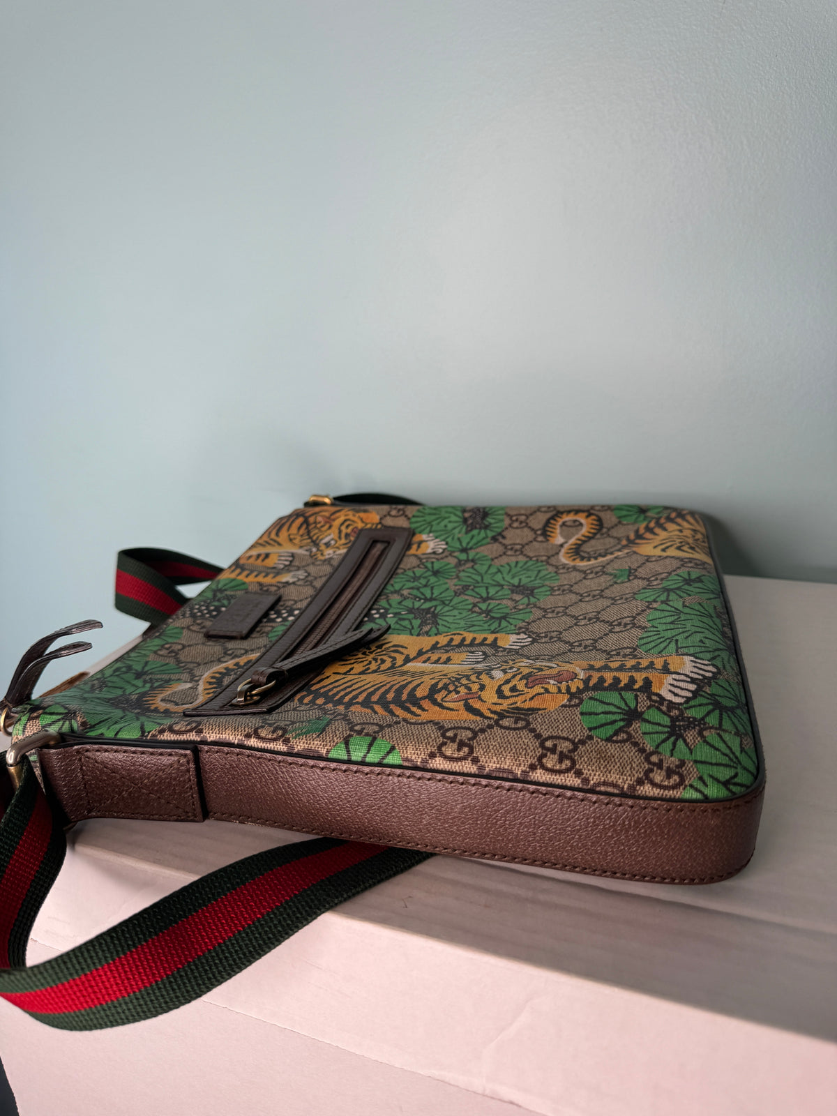 Gucci GG Monogram Tiger Print Crossbody Messenger Bag