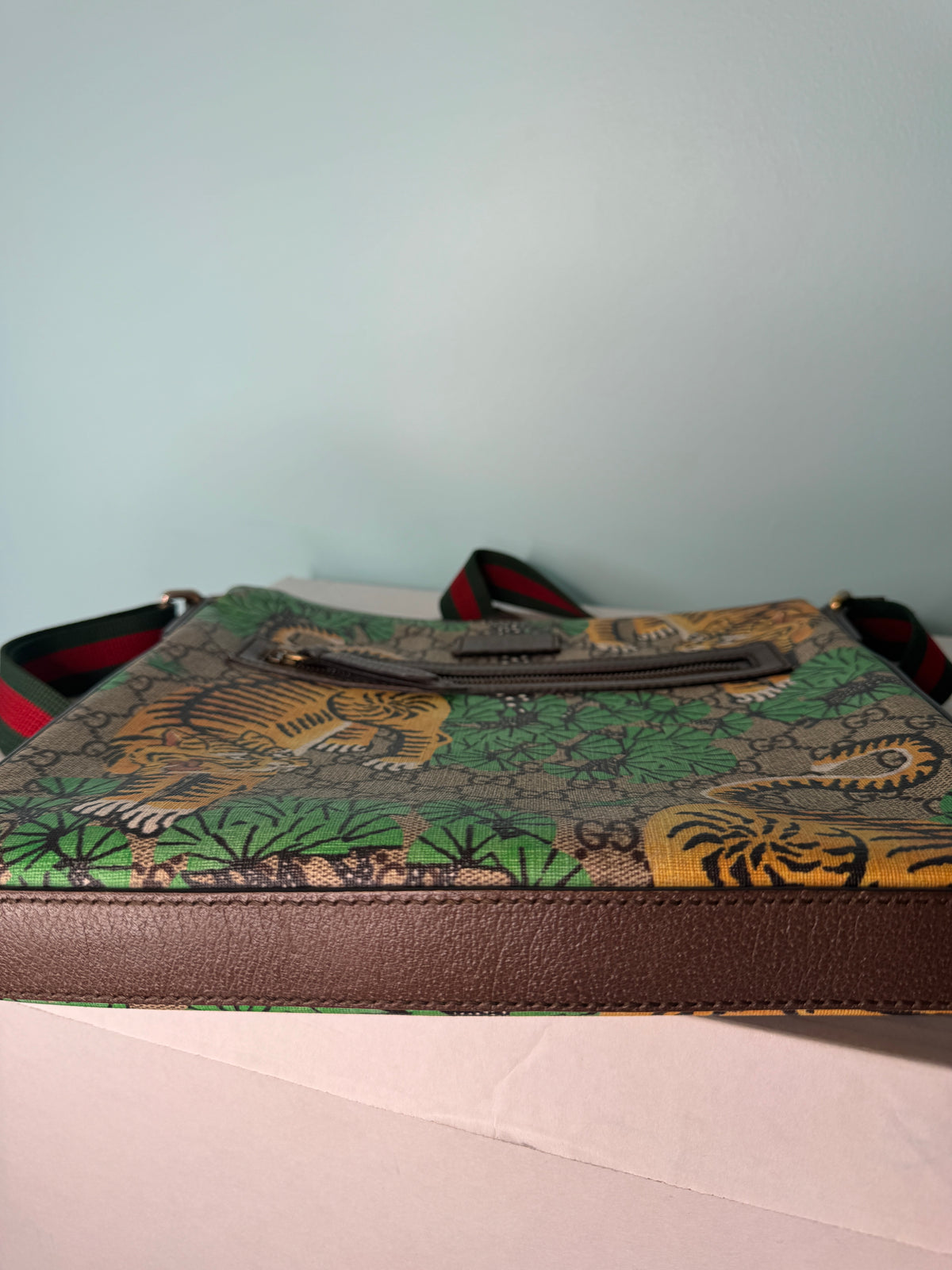 Gucci GG Monogram Tiger Print Crossbody Messenger Bag
