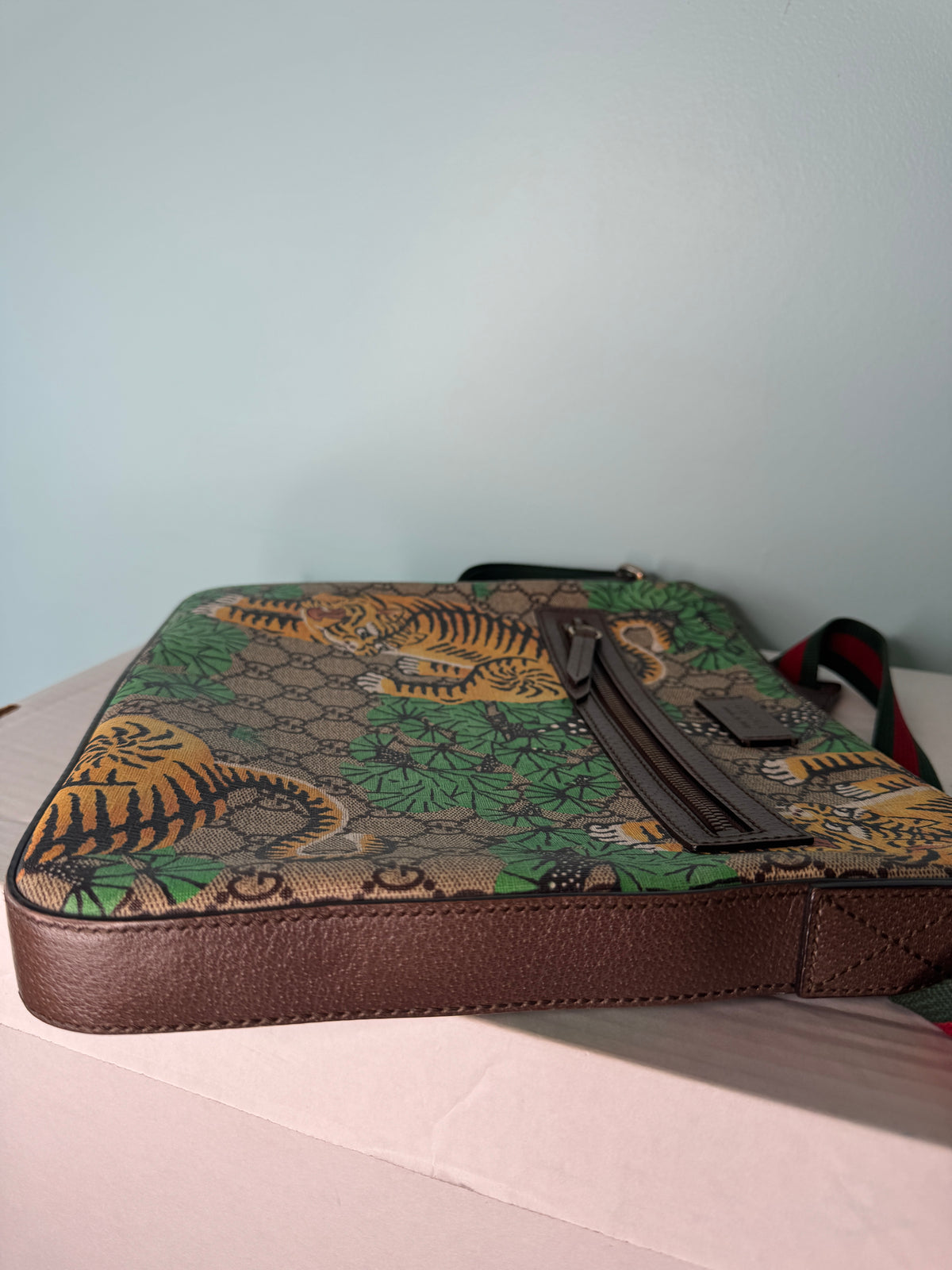Gucci GG Monogram Tiger Print Crossbody Messenger Bag