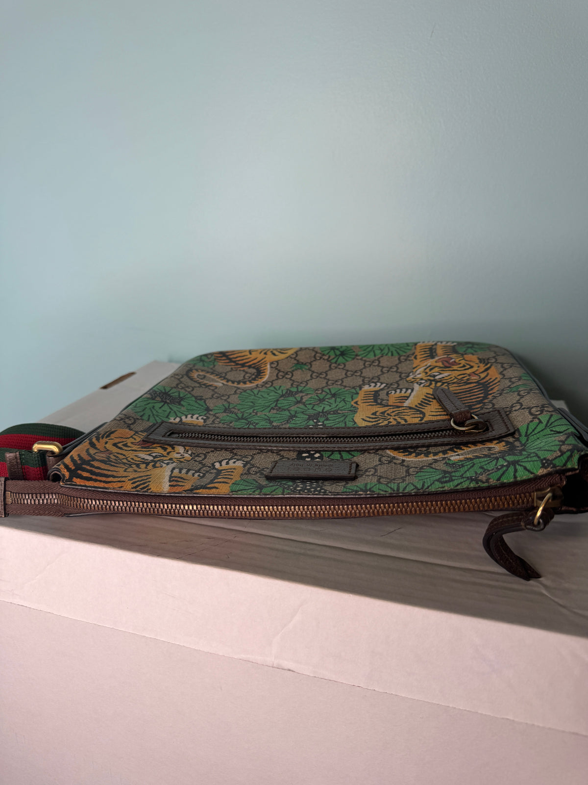 Gucci GG Monogram Tiger Print Crossbody Messenger Bag