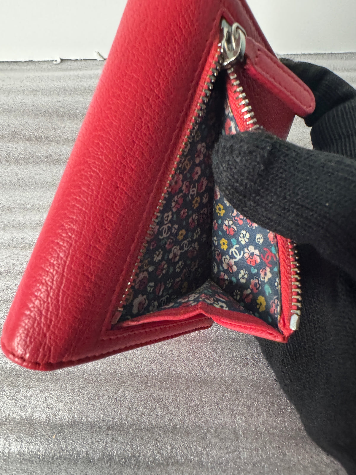 Floral and CC-patterned interior lining