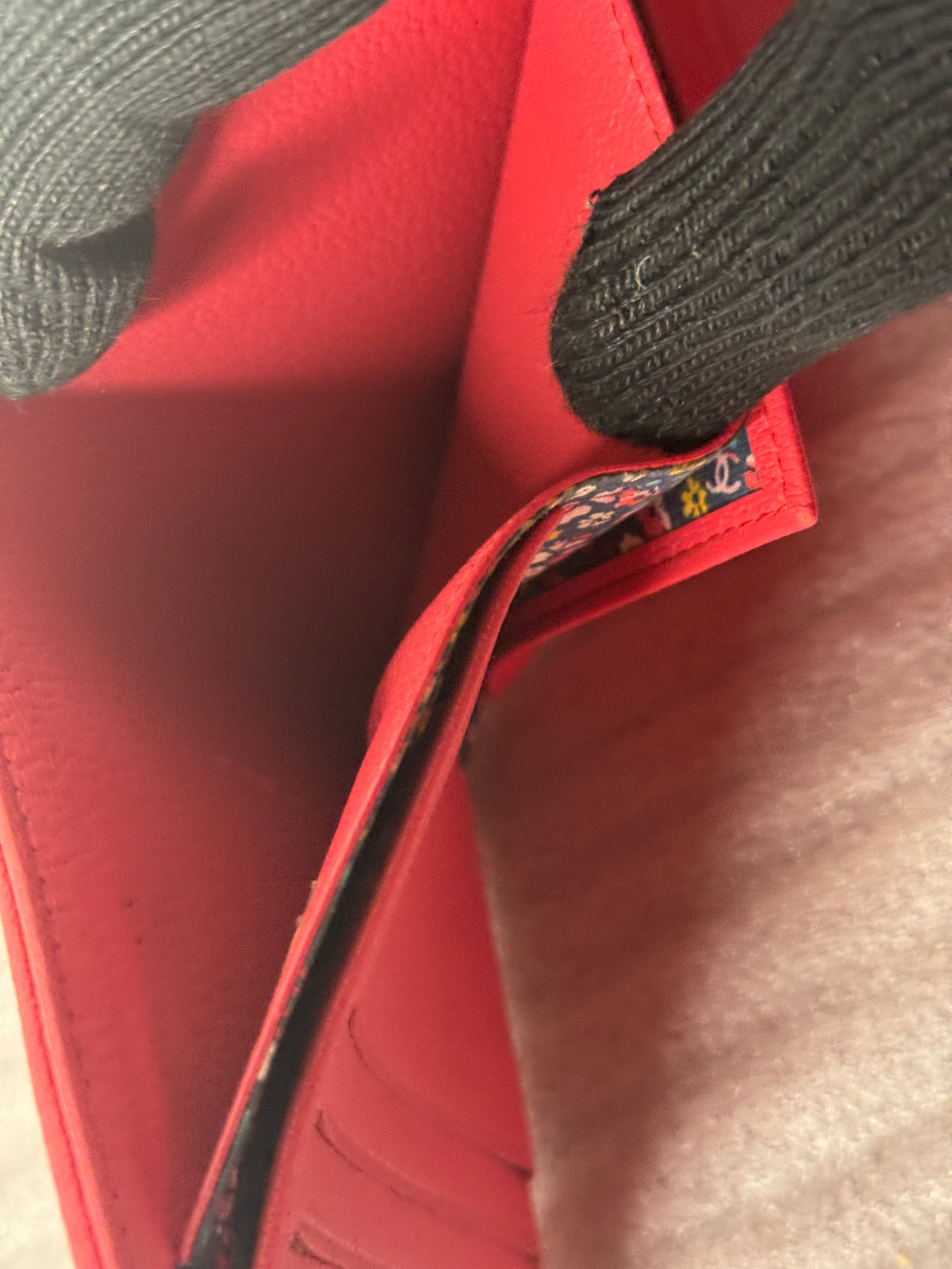 Close-up of floral CC interior lining