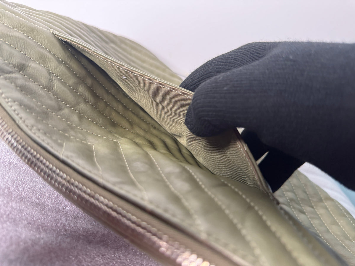 Chanel Olive Green Chevron Quilted Zip Pouch