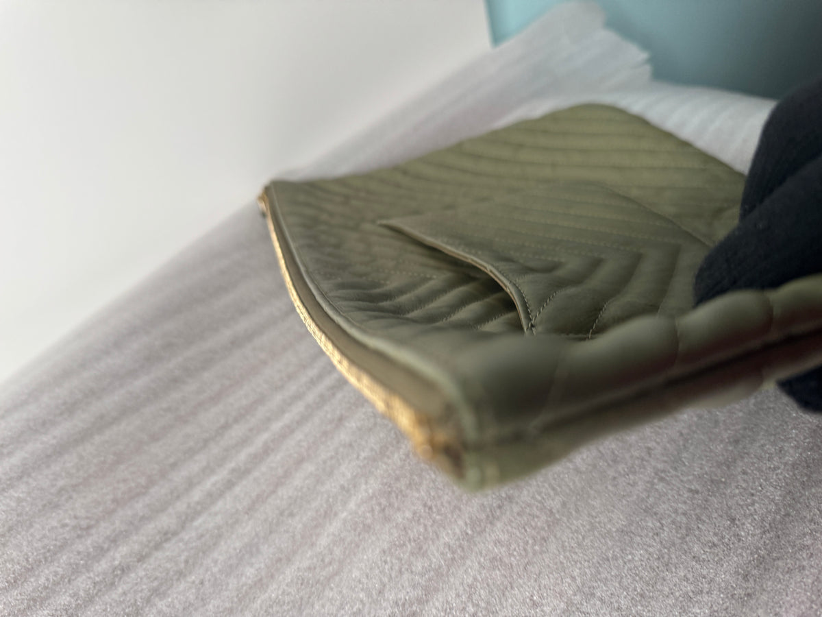 Chanel Olive Green Chevron Quilted Zip Pouch